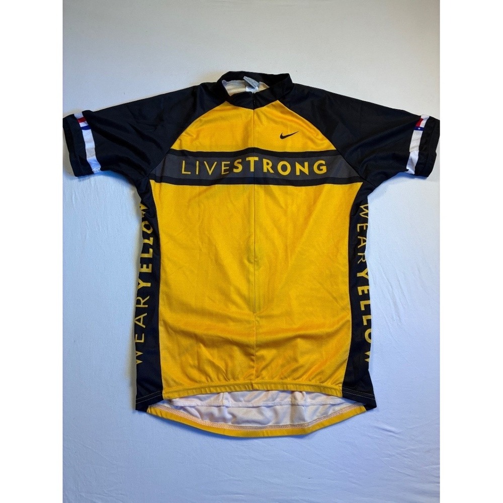 Nike LIVESTRONG Men's Short Sleeve Cycling Jersey XL Yellow Black Zipper Pockets